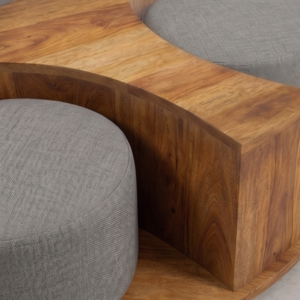 6 WoodBee Craft "The Trio Sphere" Round Glass Coffee Table with Nested Stools