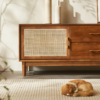 7 WoodBee Craft "The Solstice Credenza" Handcrafted Rattan Cane Door Wood TV Console