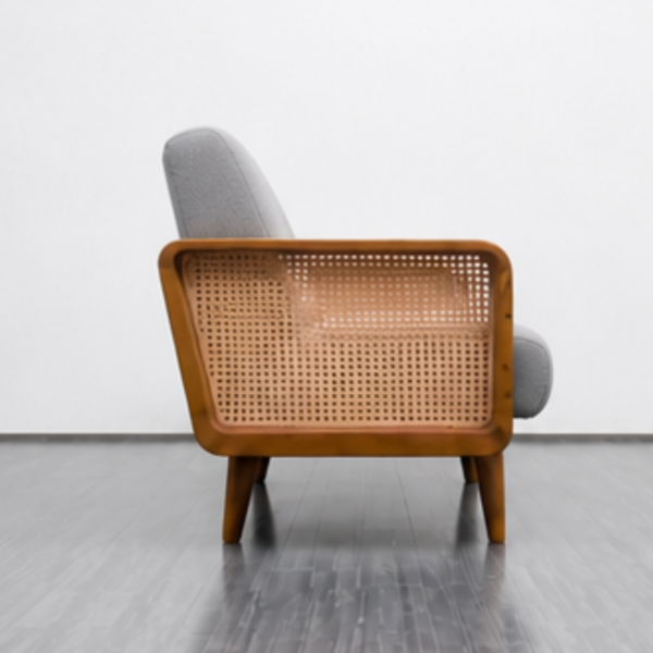 WoodBee Craft "The Nordic Solo" Premium Single Seater Cane Armchair Sofa