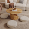 7 WoodBee Craft "The Trio Nest" Handcrafted Round Coffee Table with Stacked Ottoman Cushions