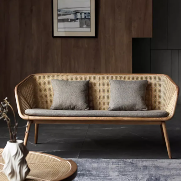 7 WoodBee Craft "The Solstice Duo" Handcrafted 2 Seater Cane Woven Loveseat Sofa