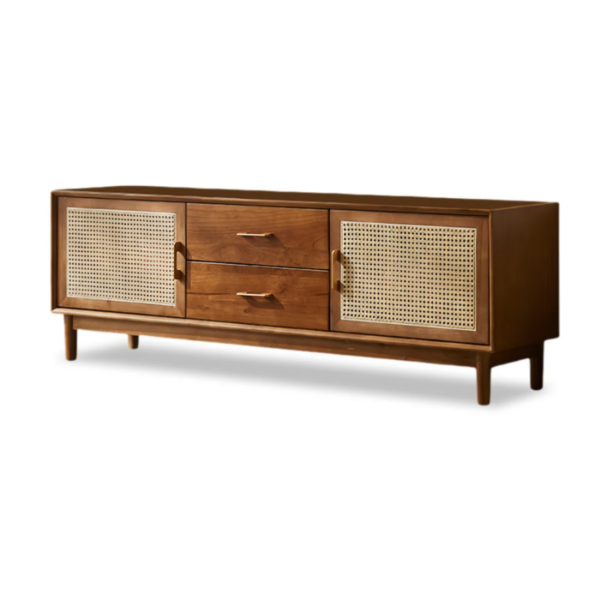 8 WoodBee Craft "The Solstice Credenza" Handcrafted Rattan Cane Door Wood TV Console