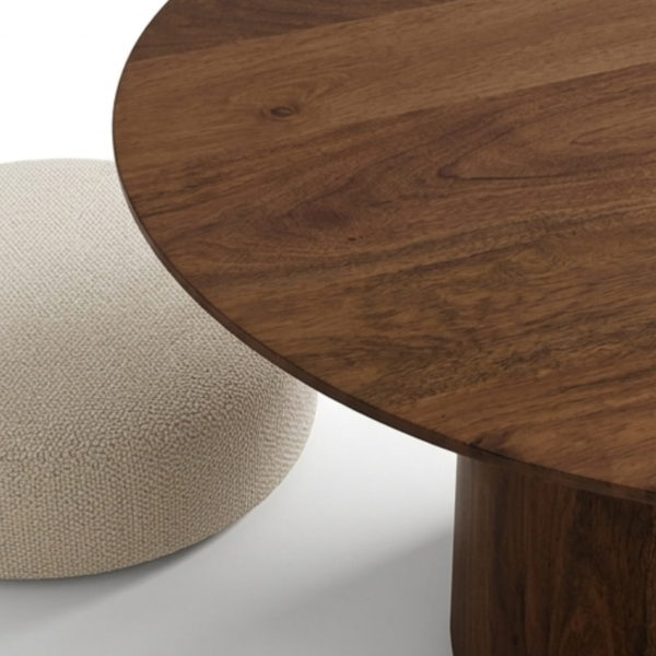 8 WoodBee Craft "The Trio Nest" Handcrafted Round Coffee Table with Stacked Ottoman Cushions