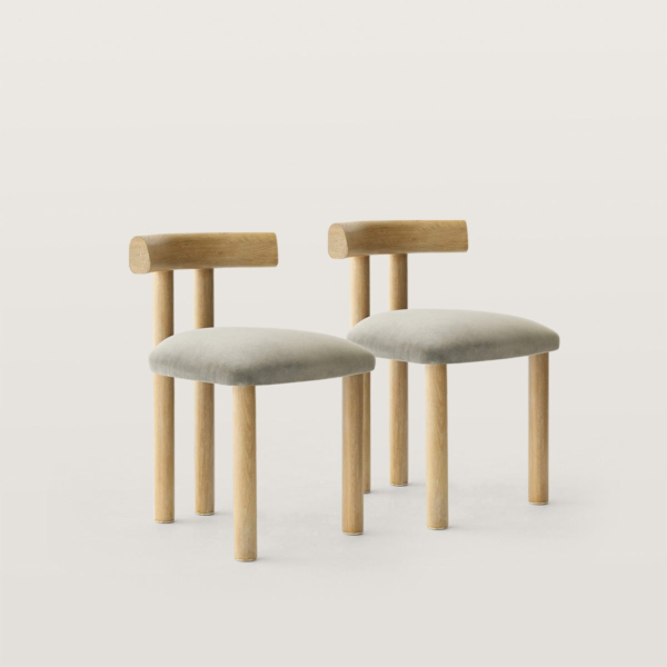 8 WoodBee Craft "The Nordic Cloud" Handcrafted Bouclé T-Bar Dining Chairs (Set of 2)