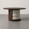WB-CT-025 WoodBee Craft "The Trio Nest" Handcrafted Round Coffee Table with Stacked Ottoman Cushions