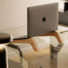 1 Handcrafted wooden laptop riser stand on glass desk by WoodBee Craft