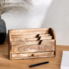 1 Handcrafted wooden desk mail organizer with drawer in natural solid mango wood by WoodBee Craft
