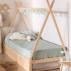 1 Handcrafted solid wood kids teepee bed with trundle closed in natural pine finish by WoodBee Craft
