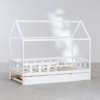 1 WoodBee Craft "The White Haven Cottage" Handcrafted White Trundle House Bed