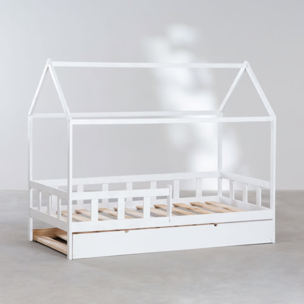 1 WoodBee Craft "The White Haven Cottage" Handcrafted White Trundle House Bed