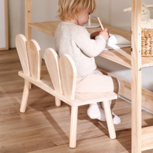 Handcrafted wooden bunny bench with double rabbit ear backrests by Woodbee craft