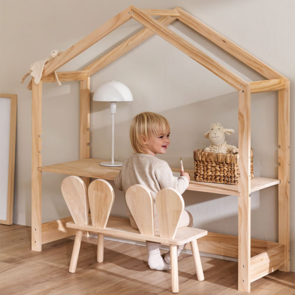 1 Handcrafted solid timber kids adjustable height desk with playhouse canopy by Woodbee craft