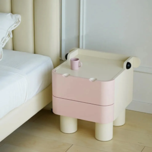 Handcrafted kids animal wooden nightstand hippo design with two drawers by Woodbee craft