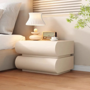 Handcrafted pill curved wooden nightstand 2 drawer modern bedside table by Woodbee craft