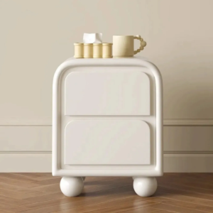 Handcrafted spherical feet wooden bedside table with round frame by Woodbee craft