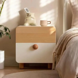 Handcrafted contemporary solid wood 2-drawer nightstand with round ball pull by Woodbee craft