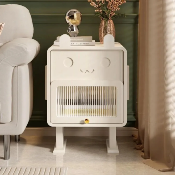 Handcrafted kids bunny wooden nightstand with fluted door by Woodbee craft