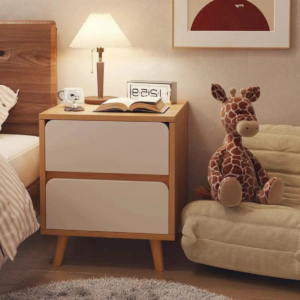 Handcrafted scandi tapered leg wooden nightstand with two drawers by Woodbee craft