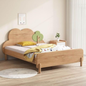 Handcrafted kids cloud wooden bed with whimsical tree headboard by Woodbee craft