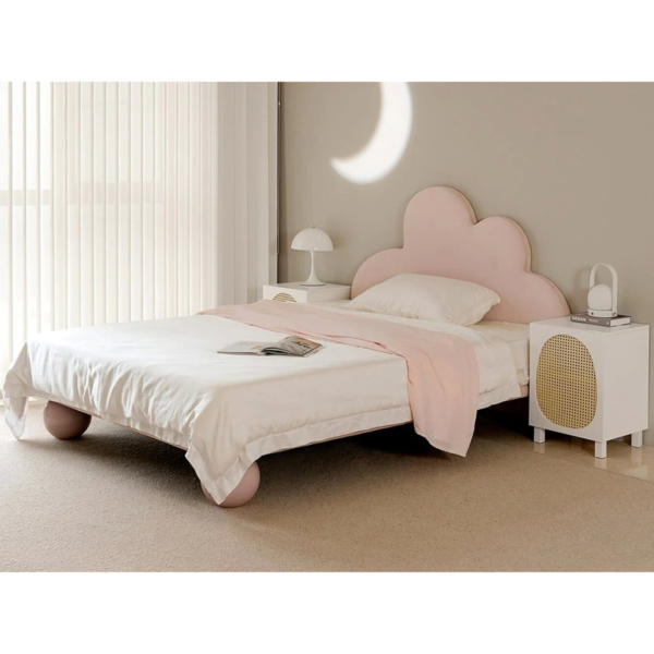 1 Handcrafted kids upholstered cloud platform bed with oversized ball feet by Woodbee craft