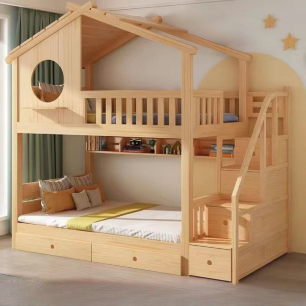 1 Handcrafted dollhouse children loft bed with storage stairs and lower bed by Woodbee craft