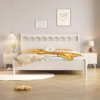 1 Handcrafted white scalloped spindle wooden bed with curved headboard by Woodbee craft