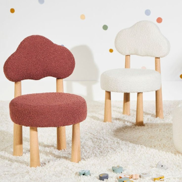 Woodbee craft "The Little Cirrus" Kids Boucle Cloud Chair with Wooden Legs