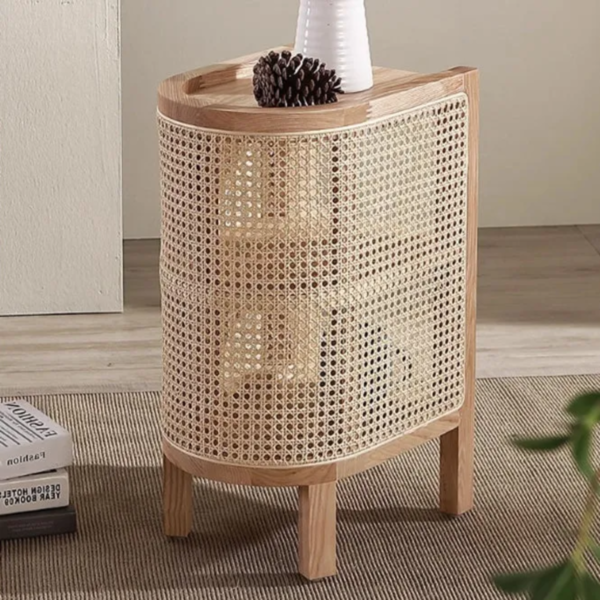Woodbee craft "The Kyoto Capsule" Handcrafted Japanese Oval Wood Rattan Nightstand