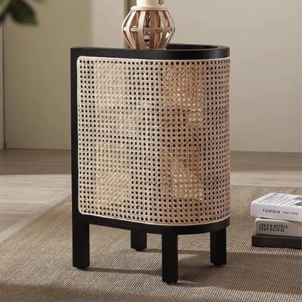 Woodbee craft "The Kyoto Capsule" Handcrafted Japanese Oval Wood Rattan Nightstand