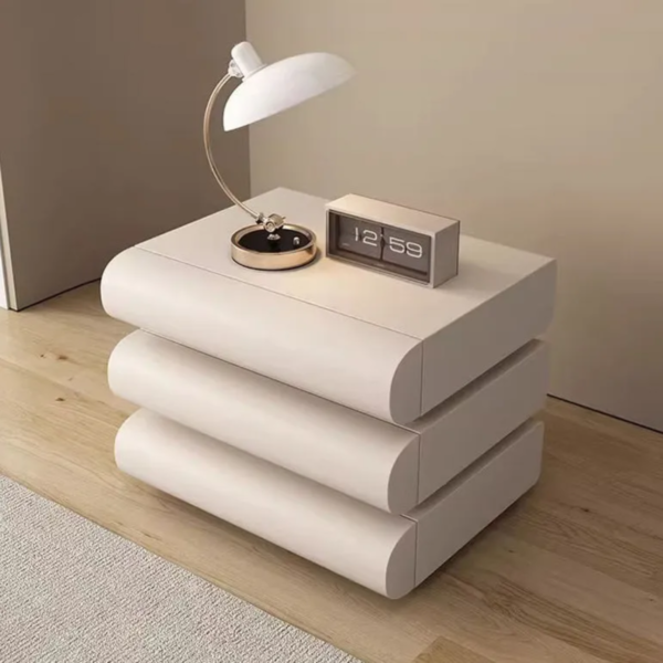 Handcrafted pill curved wooden nightstand 3 drawer modern bedside chest by Woodbee craft