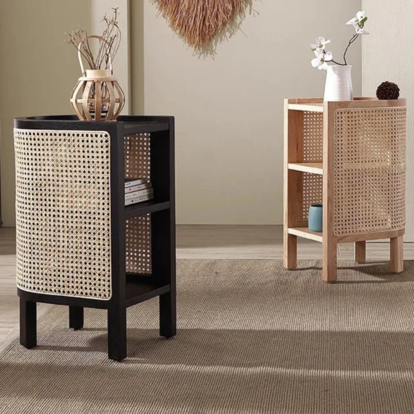 Woodbee craft "The Kyoto Capsule" Handcrafted Japanese Oval Wood Rattan Nightstand