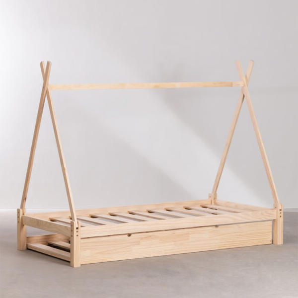 2 WoodBee Craft "The Nomad Tent" Handcrafted Kids Teepee Bed with Trundle