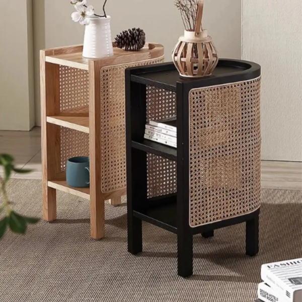 Woodbee craft "The Kyoto Capsule" Handcrafted Japanese Oval Wood Rattan Nightstand