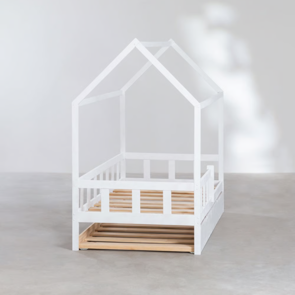3 WoodBee Craft "The White Haven Cottage" Handcrafted White Trundle House Bed
