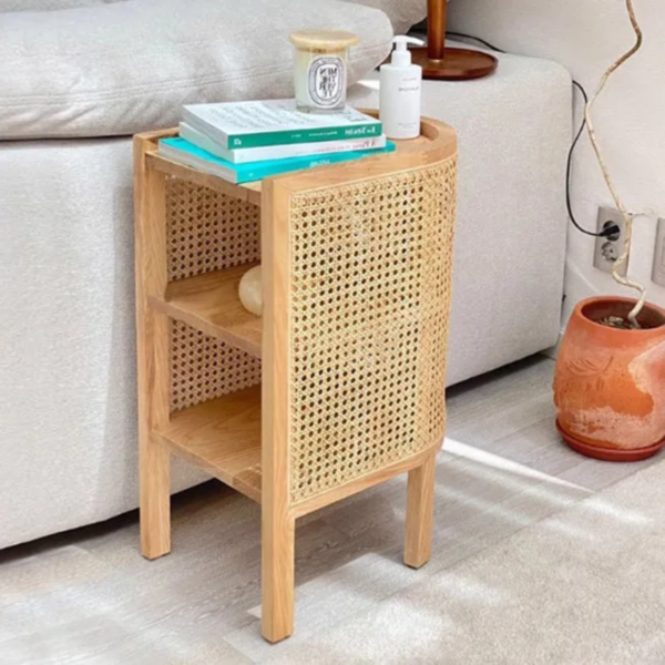 Woodbee craft "The Kyoto Capsule" Handcrafted Japanese Oval Wood Rattan Nightstand