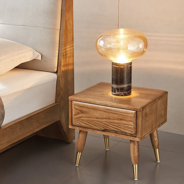 3 Woodbee craft "The Aurelia Retro" Handcrafted Mid-Century Brass Tipped Wooden Nightstand