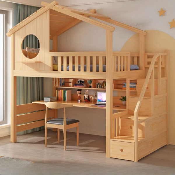 3 Woodbee craft "The Fairytale Cabin" Handcrafted Dollhouse Children Loft Bed