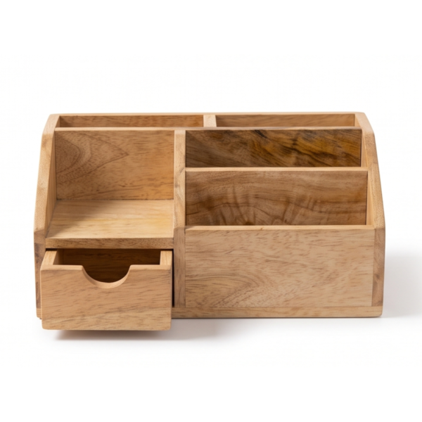 WoodBee Craft "The Kanso Caddy" Handcrafted Wooden Desk Organizer with Drawer