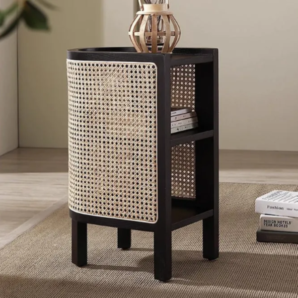 Woodbee craft "The Kyoto Capsule" Handcrafted Japanese Oval Wood Rattan Nightstand