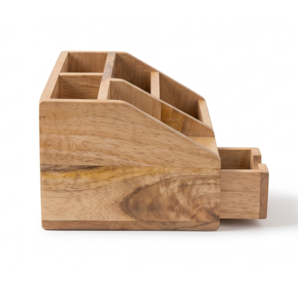 WoodBee Craft "The Kanso Caddy" Handcrafted Wooden Desk Organizer with Drawer