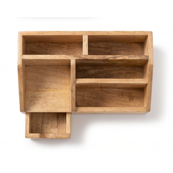 WoodBee Craft "The Kanso Caddy" Handcrafted Wooden Desk Organizer with Drawer