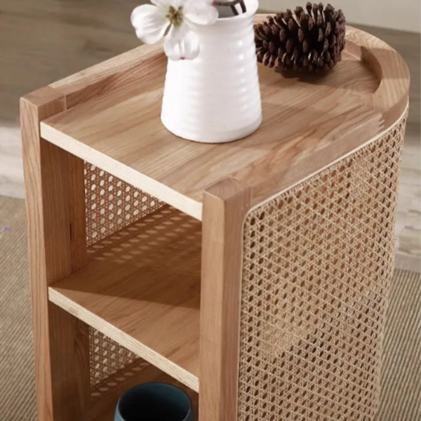 Woodbee craft "The Kyoto Capsule" Handcrafted Japanese Oval Wood Rattan Nightstand