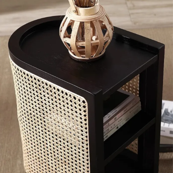 Woodbee craft "The Kyoto Capsule" Handcrafted Japanese Oval Wood Rattan Nightstand