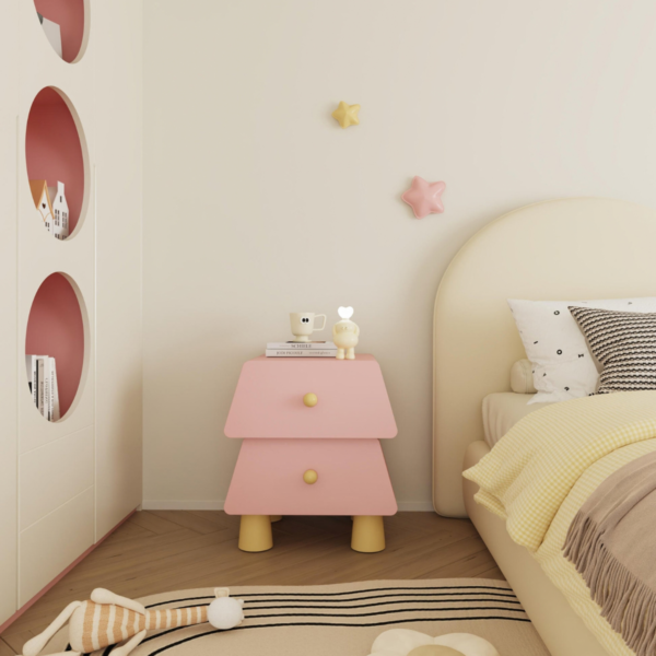 WoodBee Craft "The Prism Pod" Handcrafted Kids Trapezoid Wooden Bedside Table