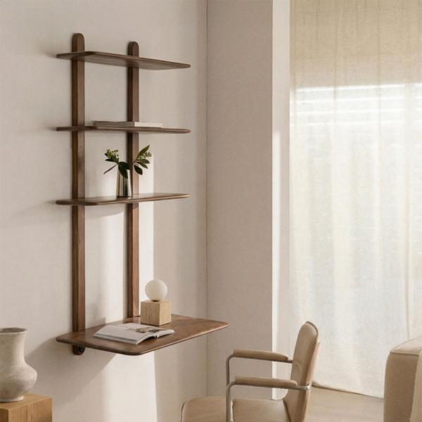 WoodBee Craft "The Nordic Rise" Floating Wall Mounted Ladder Desk with Shelves