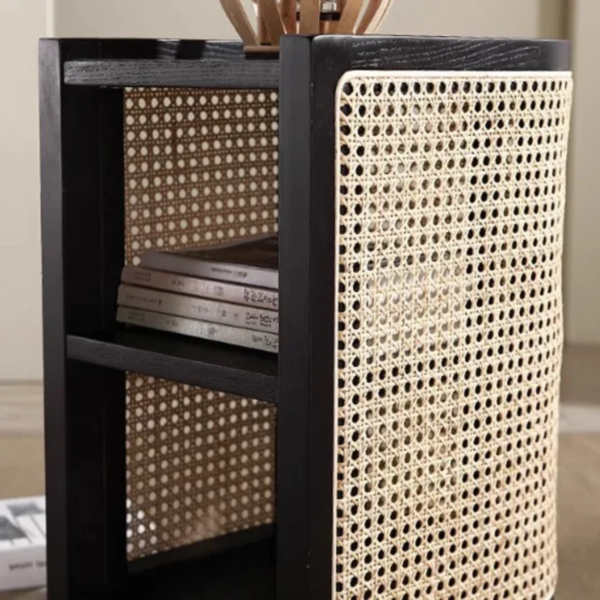 Woodbee craft "The Kyoto Capsule" Handcrafted Japanese Oval Wood Rattan Nightstand
