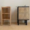 Woodbee craft "The Kyoto Capsule" Handcrafted Japanese Oval Wood Rattan Nightstand