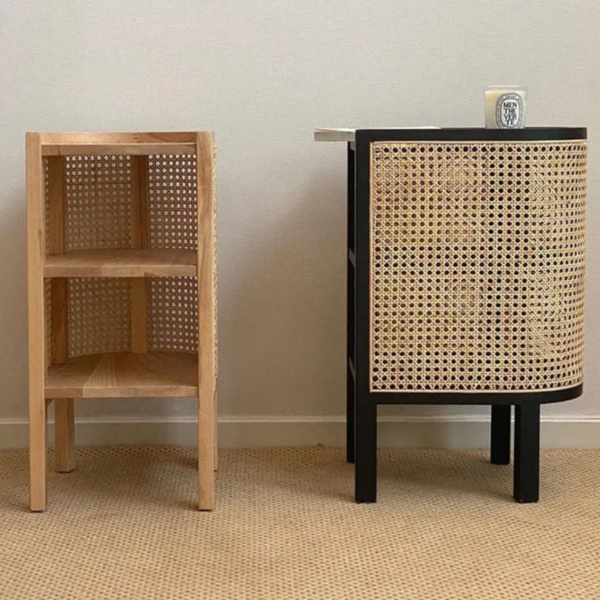 Woodbee craft "The Kyoto Capsule" Handcrafted Japanese Oval Wood Rattan Nightstand